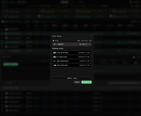 Cast votes modal listing pending votes with estimated rewards