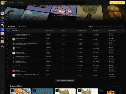 Archived GigaMart homepage with trending collections, rankings, and search